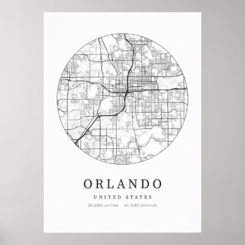 Orlando United States Street Layout Map Poster