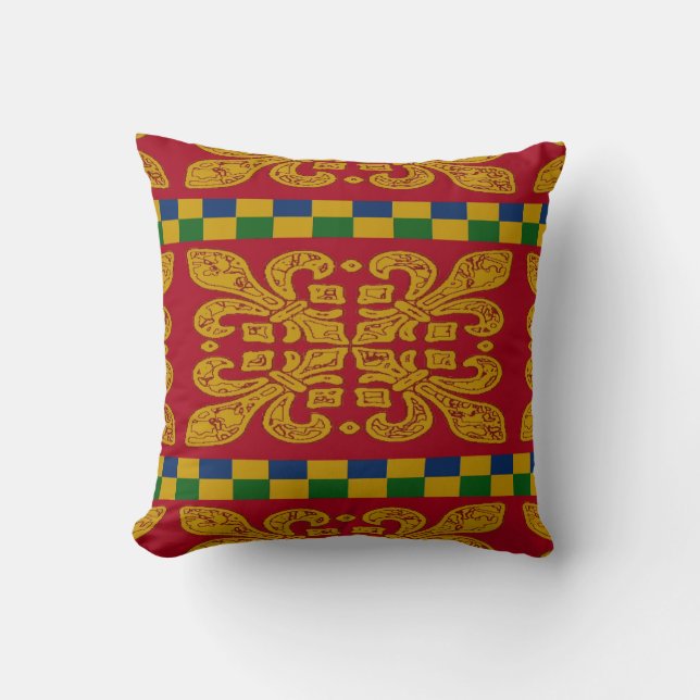 Orleans fleur De Lis, Red and Gold Throw Pillow (Front)