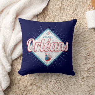 Orleans Loiret France Retro Rooster Vintage Throw Pillow