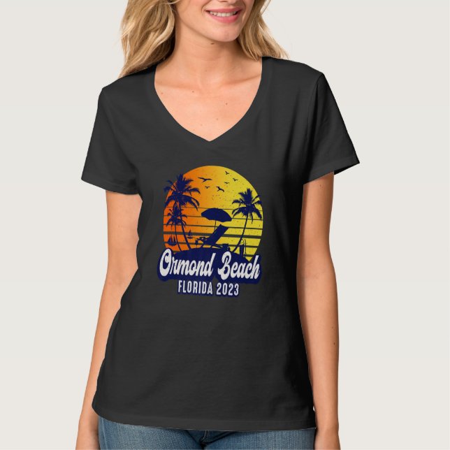 Ormond Beach 2023 Florida Sunset Beach Retro Premi T-Shirt (Front)