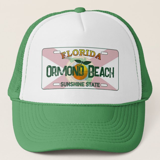 Ormond Beach Florida flag license plate hat (Front)