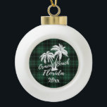 Ormond Beach Florida Palm Tree Green Plaid Ceramic Ball Christmas Ornament<br><div class="desc">Ormond Beach Florida Palm Tree Green Plaid Ornament</div>