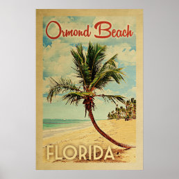Ormond Beach Poster Palm Tree Vintage Travel