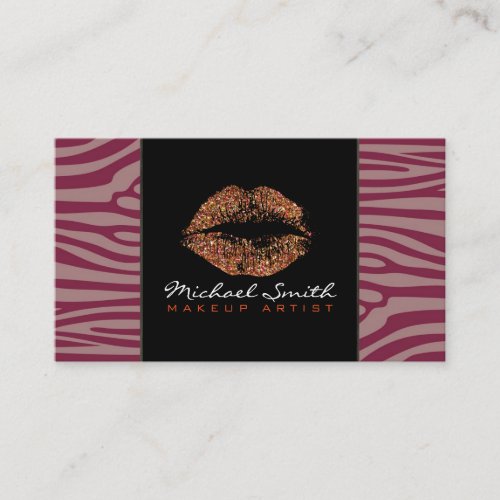 Ornage Lips Makeup Artis Modern Zebra Skin 3 Business Card