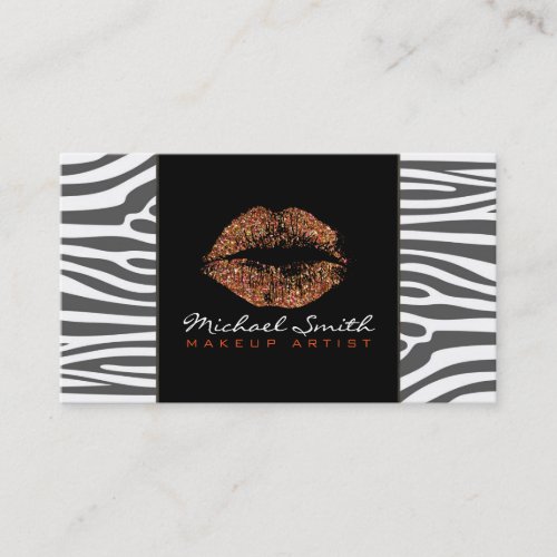 Ornage Lips Makeup Artis Modern Zebra Skin Business Card