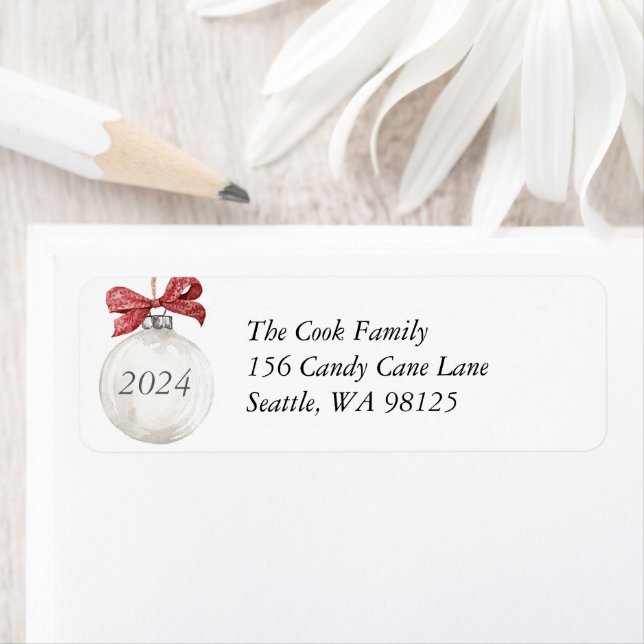 Ornament and Bow Holiday Return Address Label (Insitu)