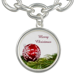 Ornament and Fir Fractal - Merry Christmas Charm Bracelet