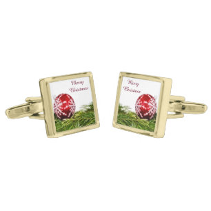 Ornament and Fir Fractal - Merry Christmas Cufflinks