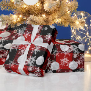 Ornament And Snowflakes On Plaid Wrapping Paper