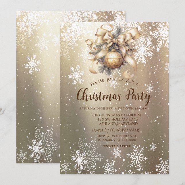 Ornament Ball Bow Snowflakes Christmas Company Invitation (Front/Back)