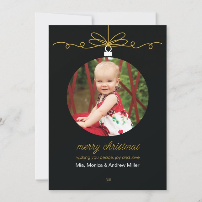Ornament Black background customized photo Holiday Card (Front)