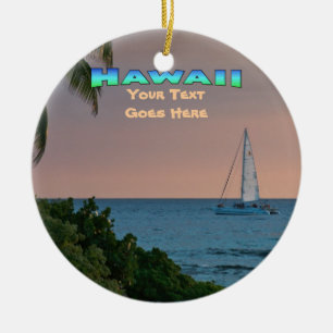 Ornament: Blue Catamaran Sunset (Circle) Ceramic Ornament