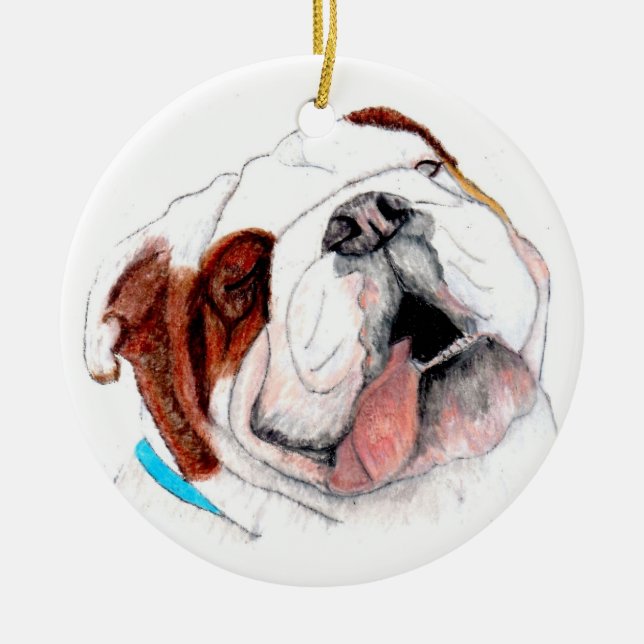 Ornament, Bulldog Drawing Ceramic Ornament (Front)