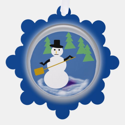 Ornament Card _ Working Snowman on Dark Blue