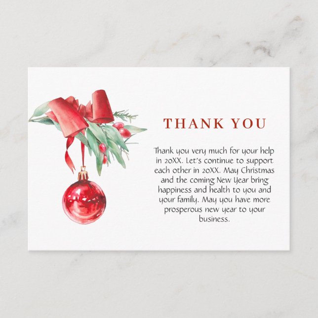 Ornament Christmas Greeting Holiday Thank You Card (Front)