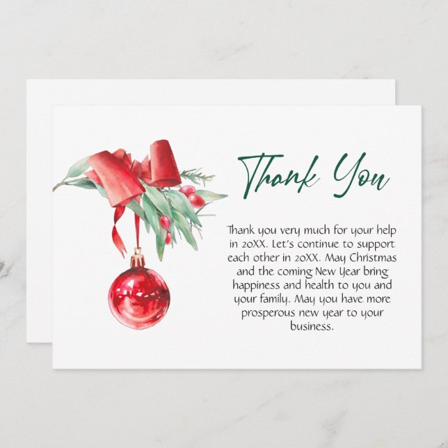 Ornament Christmas Greeting Holiday Thank You Card (Front/Back)