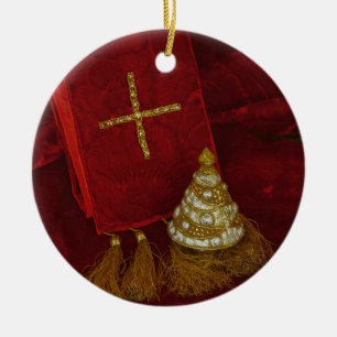 Ornament Christmas religious tree cross faith red