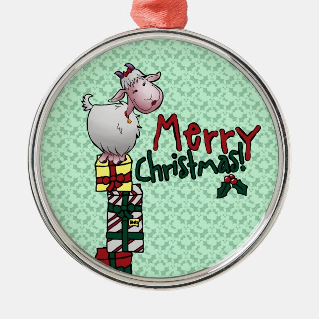 Ornament, Cute Goat & Gifts Cartoon Metal Ornament (Front)