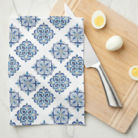 Ornament embroidered blue on white