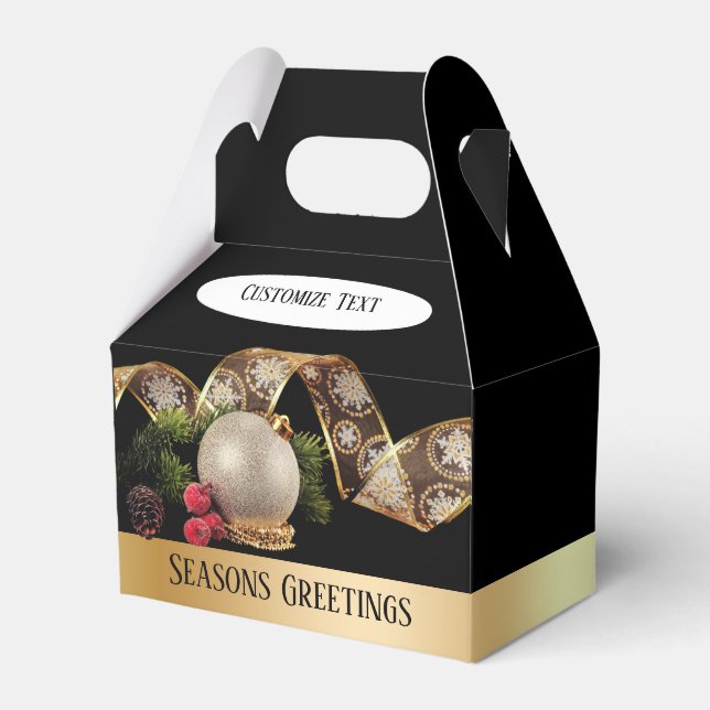 Ornament, Evergreen and Gold Ribbon Favor Box (Front Side)