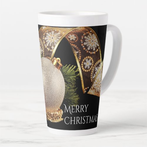 Ornament Evergreen and Gold Ribbon Latte Mug