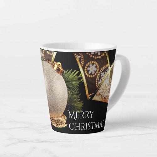Ornament Evergreen and Gold Ribbon Latte Mug