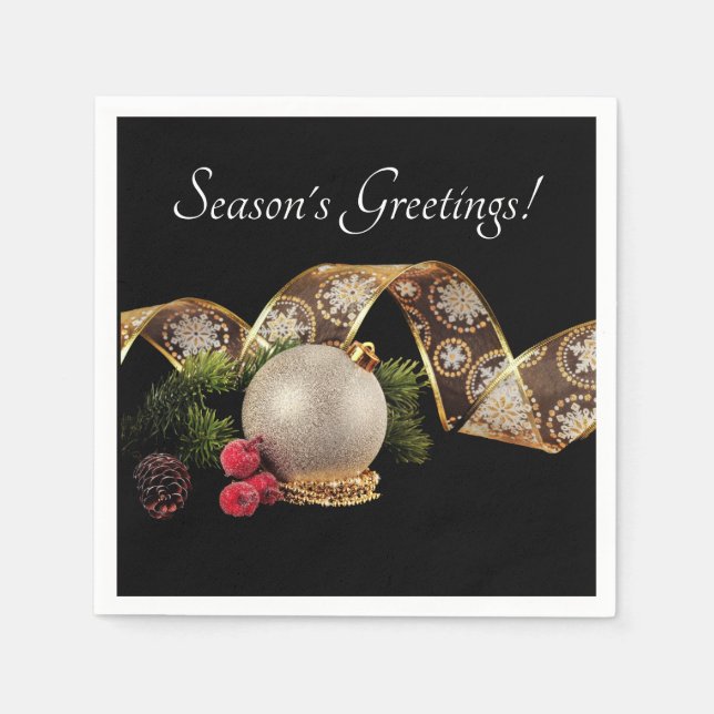 Ornament, Evergreen and Gold Ribbon Napkins (Front)