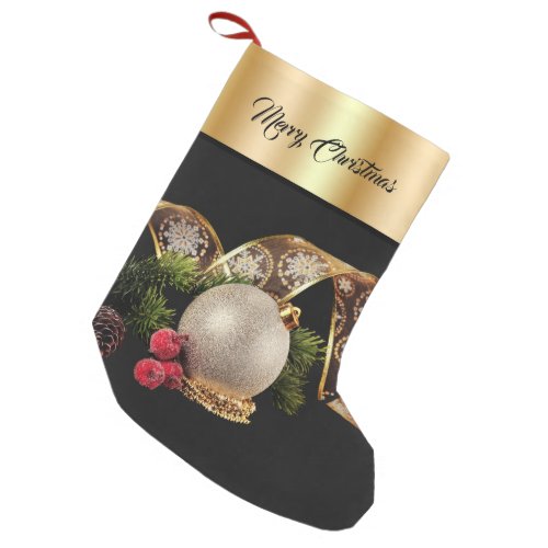 Ornament Evergreen and Gold Ribbon Small Christmas Stocking