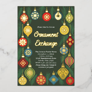 Ornament Exchange Christmas Party Retro Holiday Foil Invitation