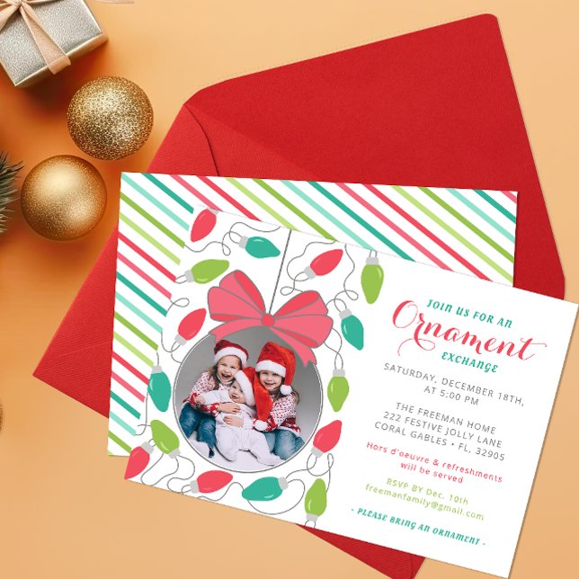Ornament Exchange Party Invite with Photo (Ornament Exchange Party Invitation)
