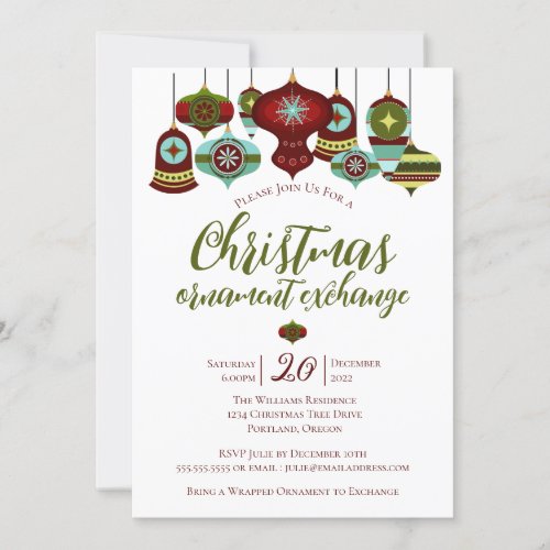 Ornament Exchange Party Retro Christmas Bauble  Invitation