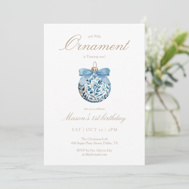 Ornament First Birthday Invitation  (Standing Front)