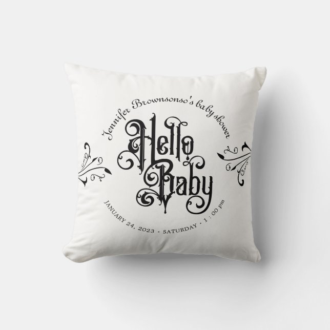 Ornament Frame Gothic Hello Baby Shower Throw Pillow (Front)