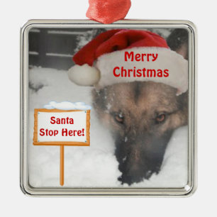 Ornament German Shepherd Santa Stop Here Sign