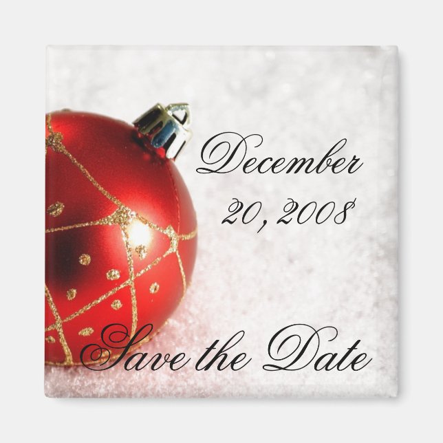 Ornament in Snow Save the Date Magnet (Front)