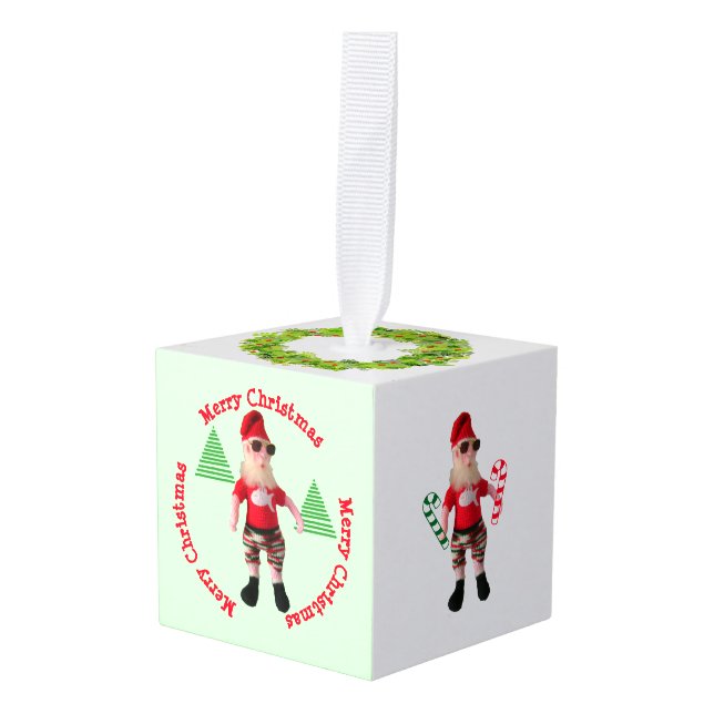 Ornament - Merry Christmas Santa and Tree (Front Angled)