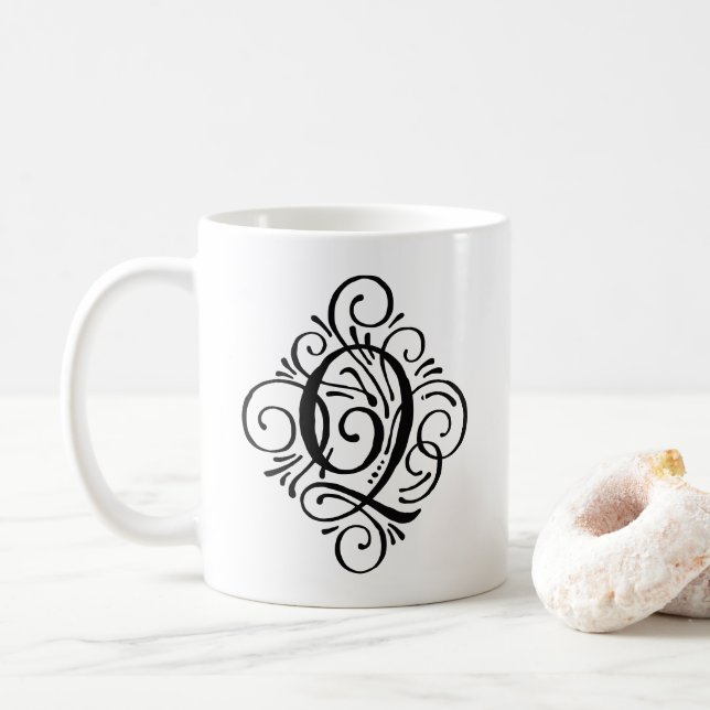 Ornament Monogram Swash Personalized Coffee Mug (With Donut)