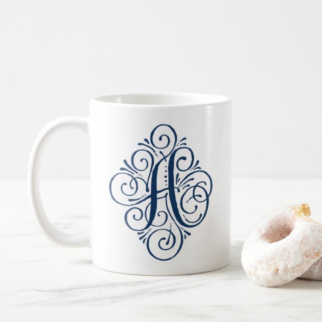 Ornament Monogram Swash Personalized Coffee Mug (With Donut)