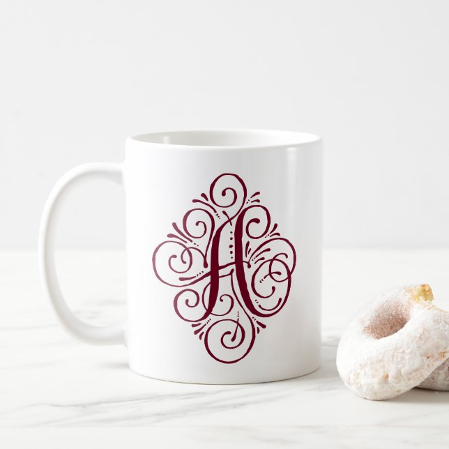 Ornament Monogram Swash Personalized Coffee Mug (With Donut)