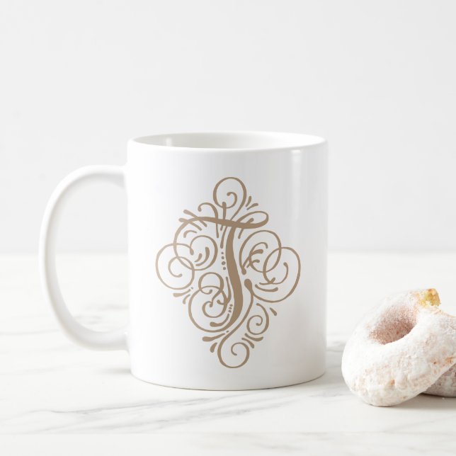 Ornament Monogram Swash Personalized Coffee Mug (With Donut)