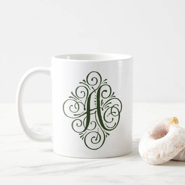 Ornament Monogram Swash Personalized Coffee Mug (With Donut)