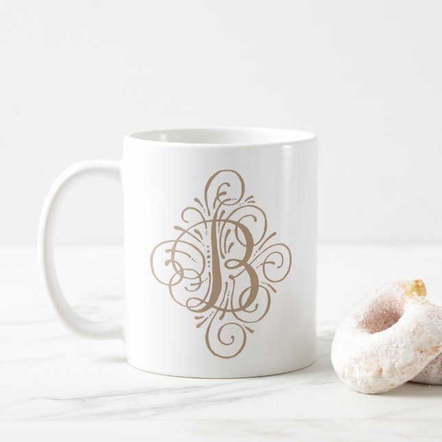 Ornament Monogram Swash Personalized Coffee Mug (With Donut)