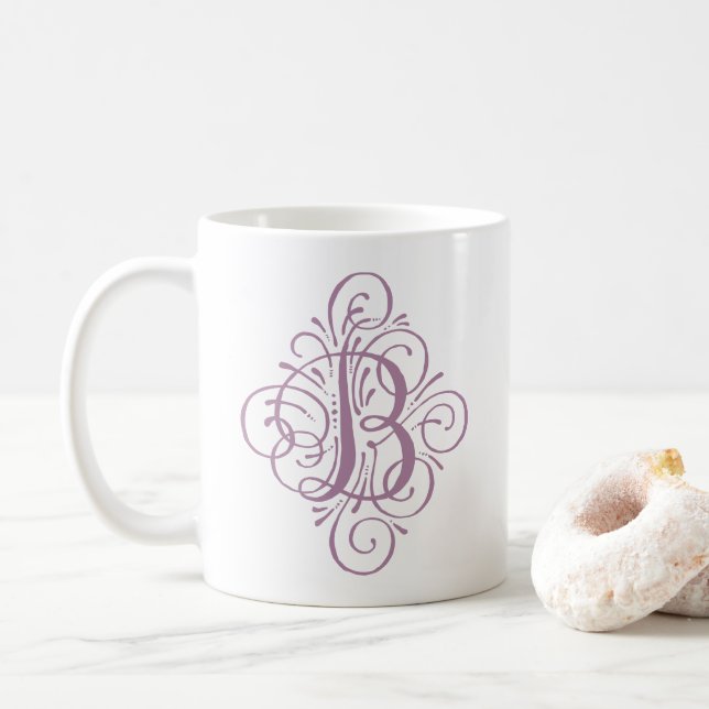 Ornament Monogram Swash Personalized Coffee Mug (With Donut)