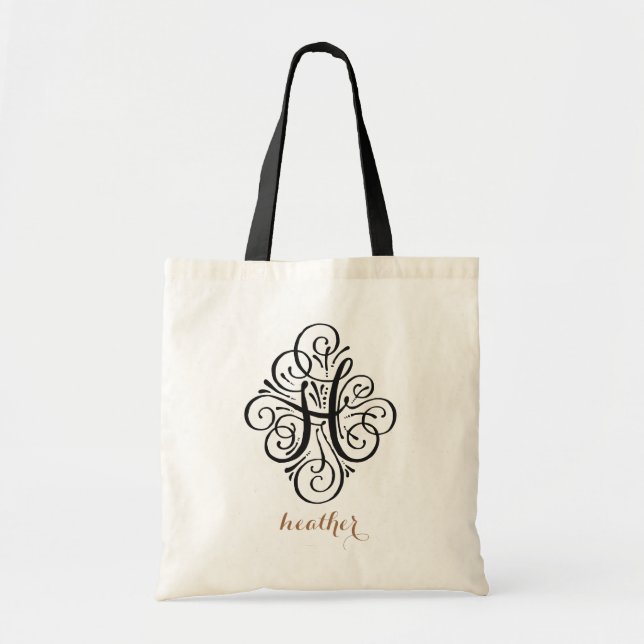 Ornament Monogram Swash Personalized Initial "H" Tote Bag (Front)