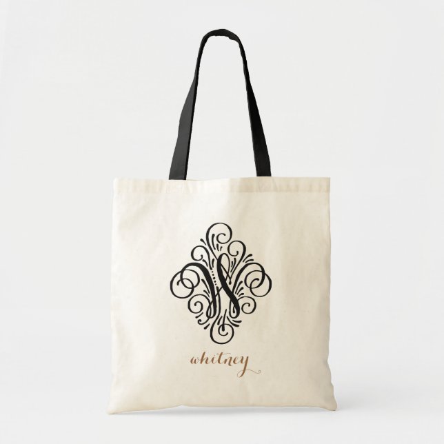 Ornament Monogram Swash Personalized Initial "W" Tote Bag (Front)