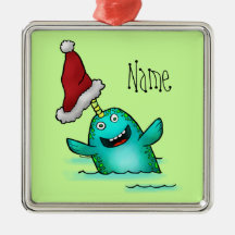Ornament, Name Template Cute Narwhal Santa