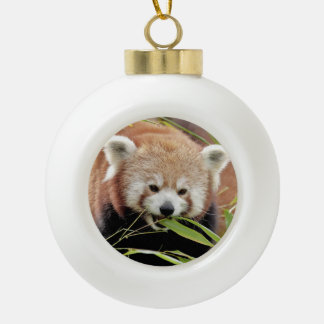 Ornament. noel, red panda. ceramic ball christmas ornament