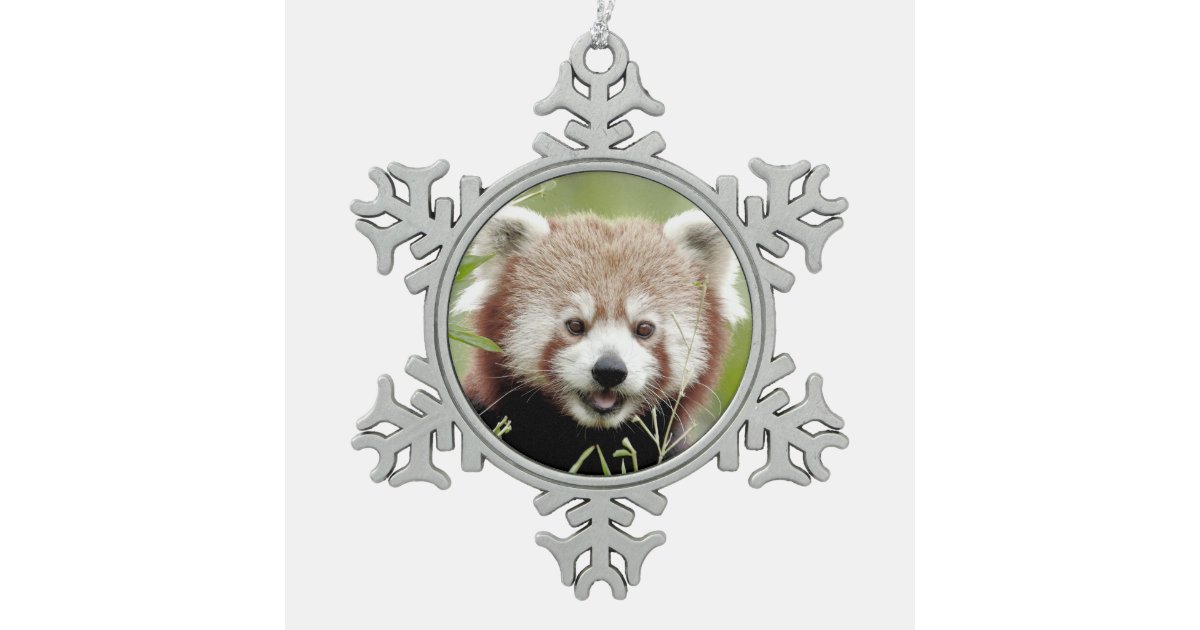 Ornament. noel red panda, panda roux. snowflake pewter christmas ...