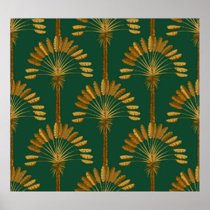 Ornament of Golden palm trees on a green backgroun Poster