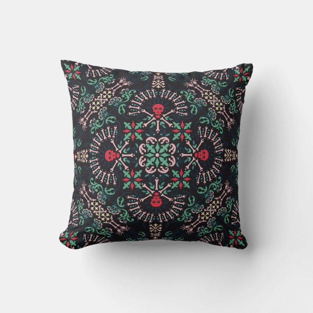 ornament paisley,skulls and bones Bandana Print,fa Throw Pillow (Front)